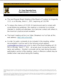 Screen Print of KISD Board Announcement Letter